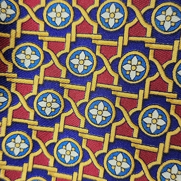 SULKA Dark Red Blue Yellow Print Silk Neck Tie - Picture 3 of 8